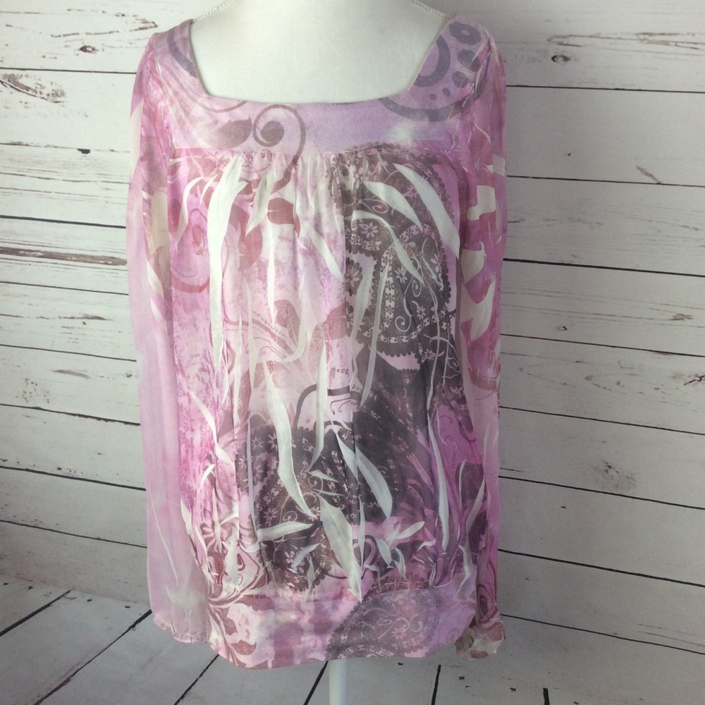 Maurices Women Sheer Long Sleeve Shirt Pink Tunic